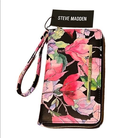 Steve Madden - *Last One* Wallet & Wristlet, Black/Flowers. NWT Firm! - Picture 1 of 2